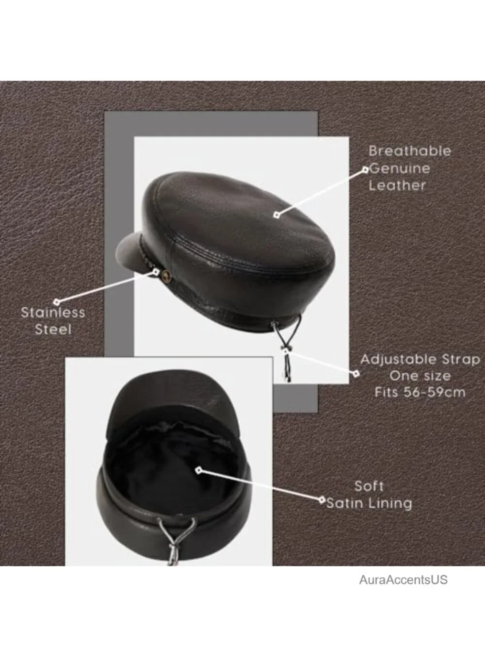 Womens Newsboy Cap Genuine Shearling Sheepskin Leather Adjustable Hat